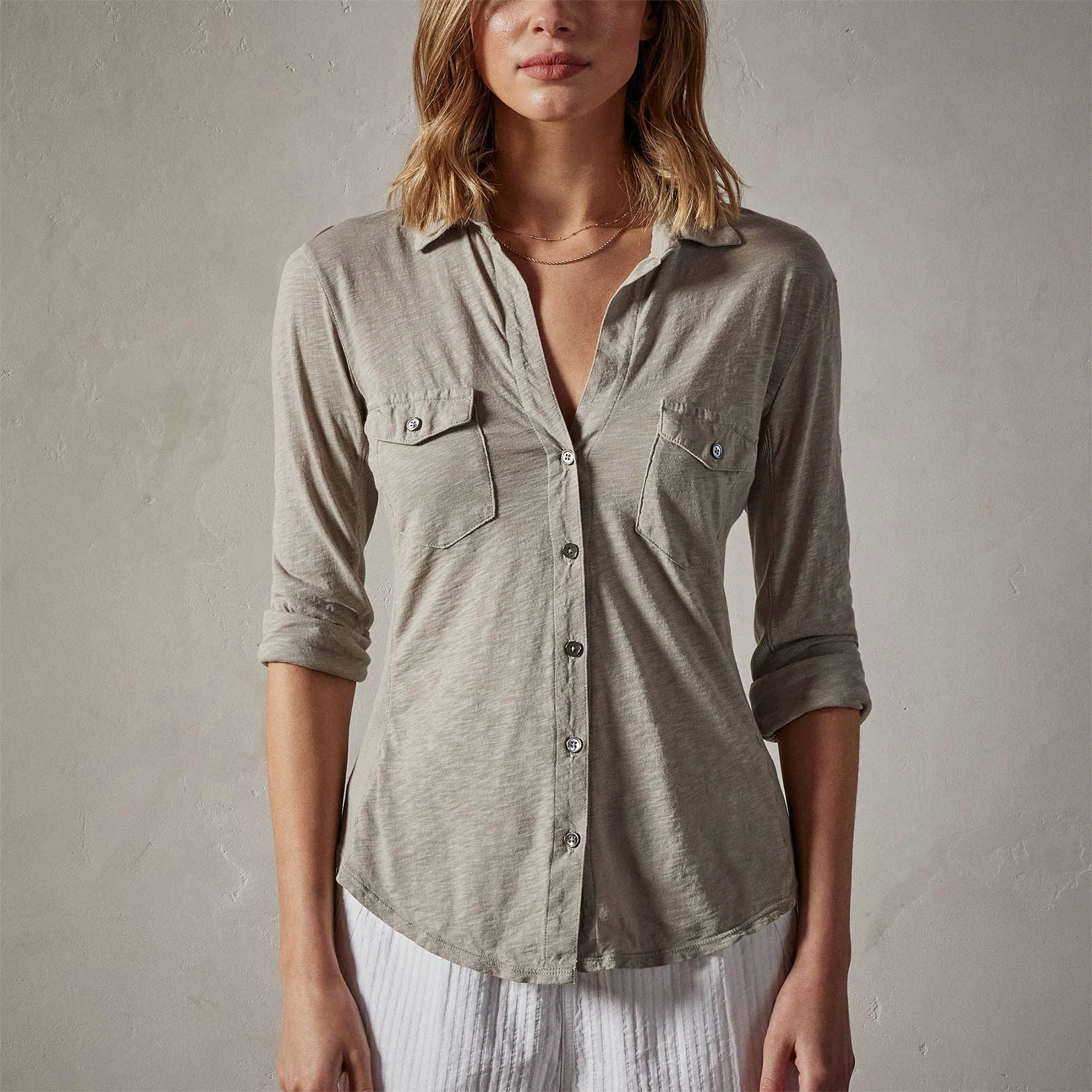 Sheer Slub Side Panel Shirt - Silt