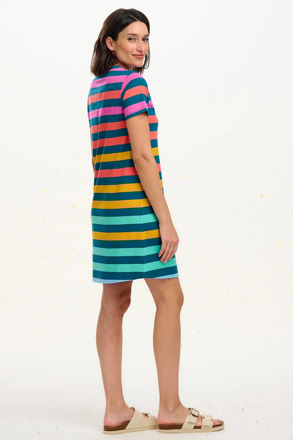 Sia T-Shirt Dress - Green/Multi. Staggered Pop Rainbow