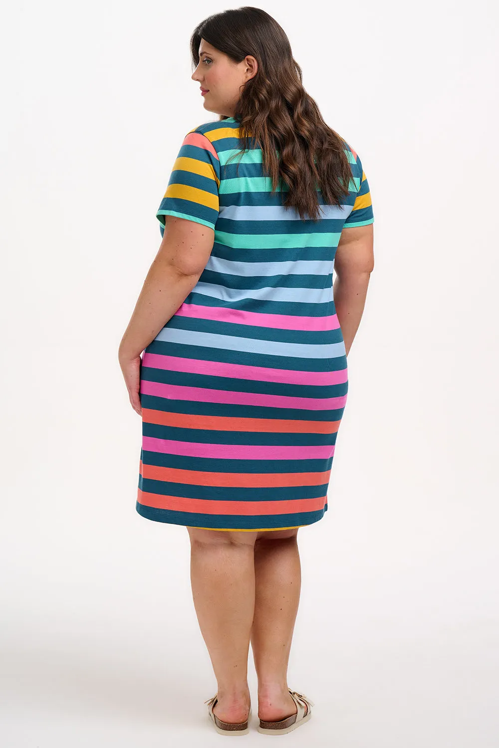 Sia T-Shirt Dress - Green/Multi. Staggered Pop Rainbow