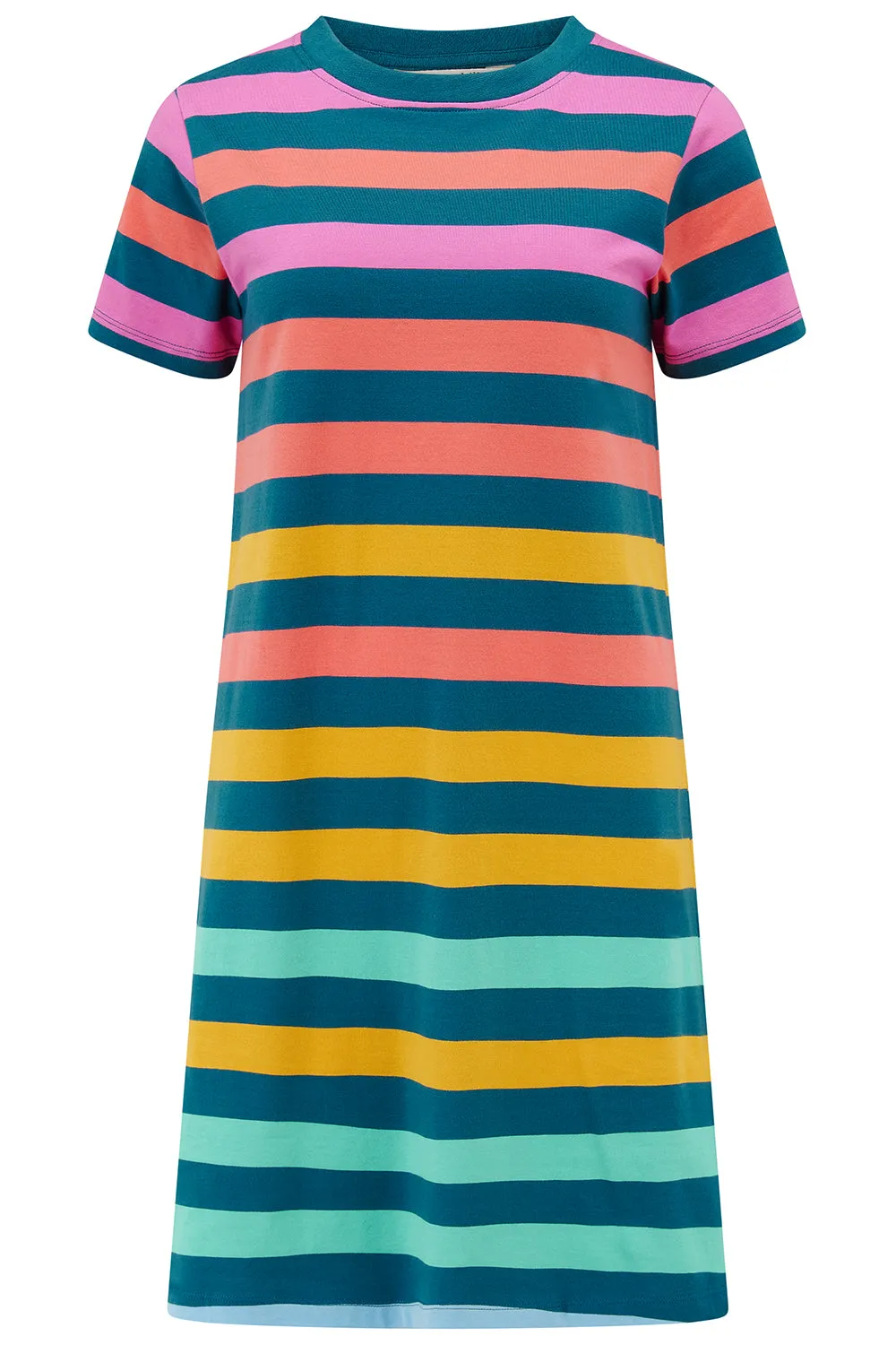 Sia T-Shirt Dress - Green/Multi. Staggered Pop Rainbow