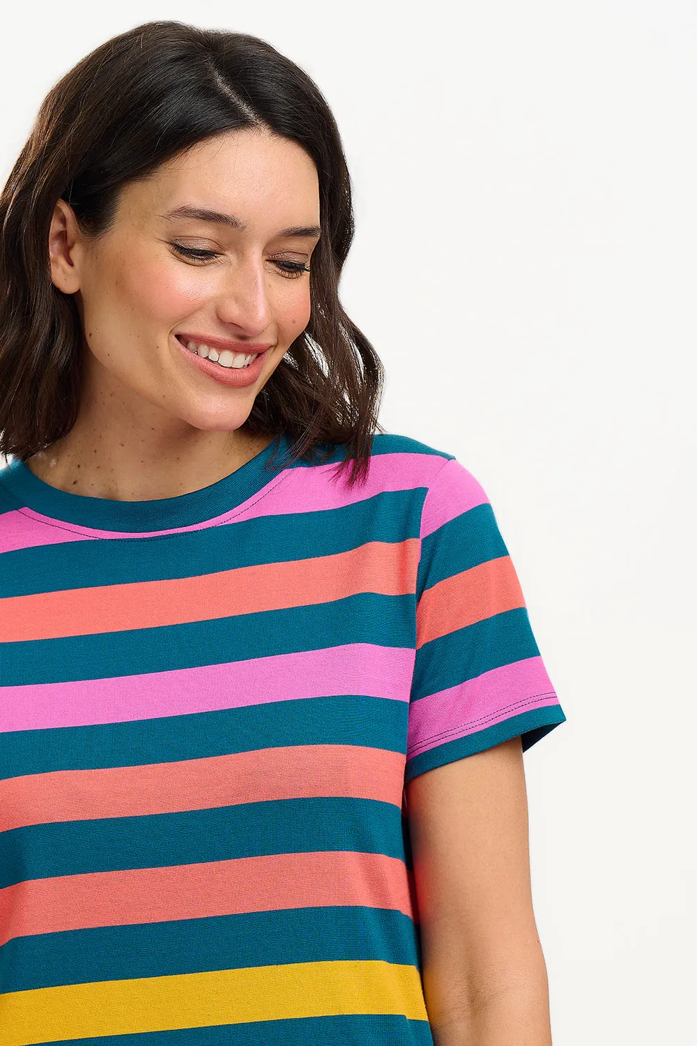 Sia T-Shirt Dress - Green/Multi. Staggered Pop Rainbow