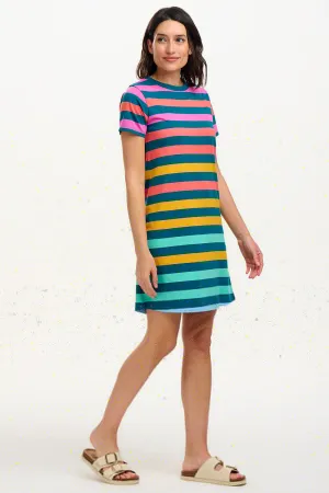 Sia T-Shirt Dress - Green/Multi. Staggered Pop Rainbow