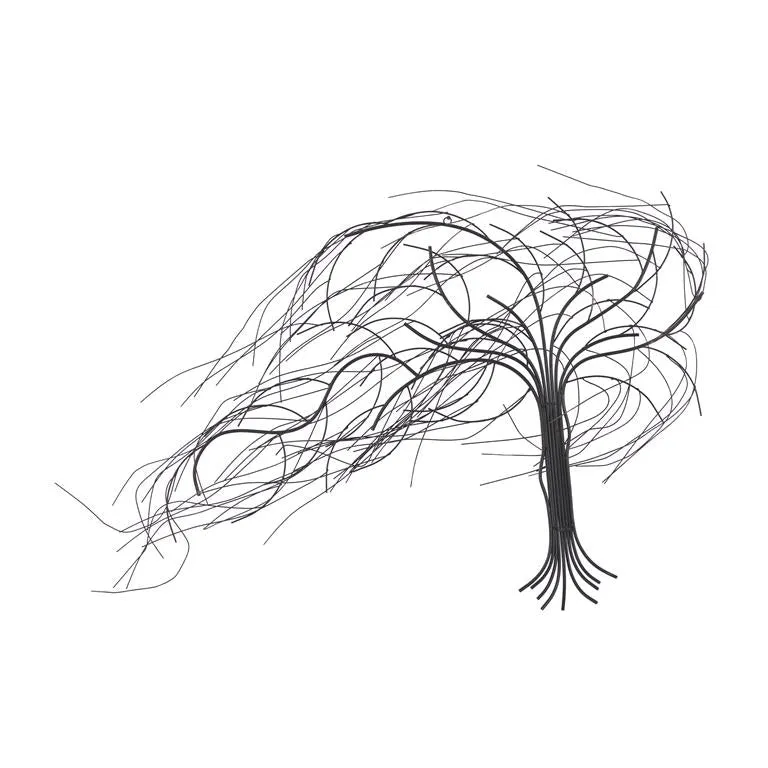 SILVER METAL TREE INDOOR OUTDOOR WALL DECOR WITH LONG BRANCH
