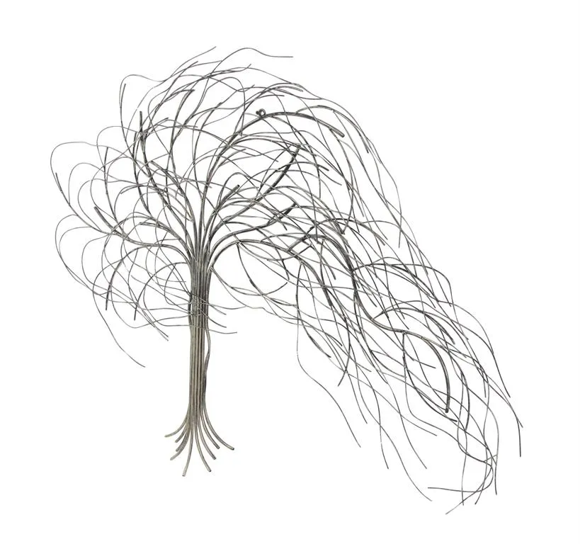SILVER METAL TREE INDOOR OUTDOOR WALL DECOR WITH LONG BRANCH