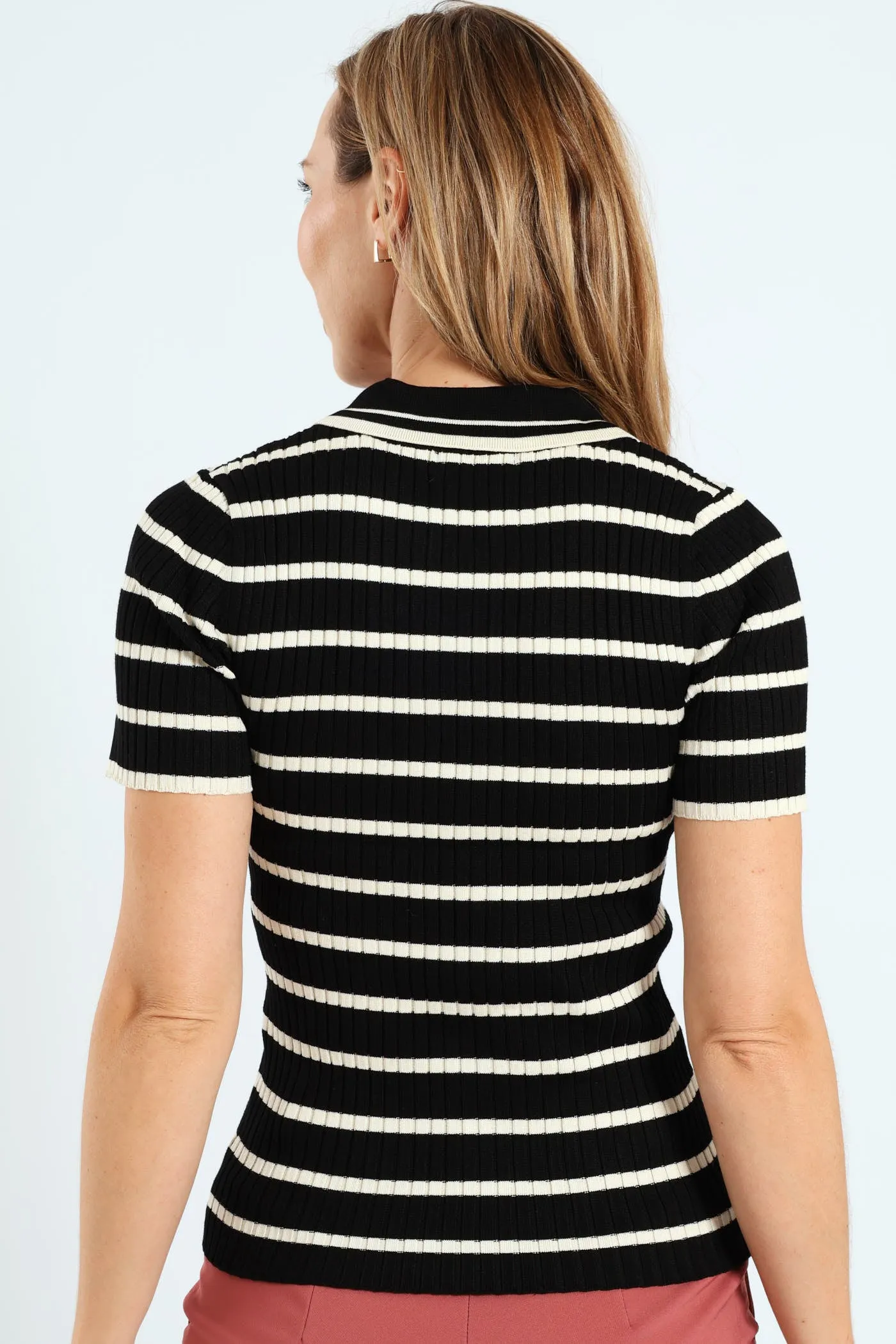 Striped Golfer Tee - Cream/Black