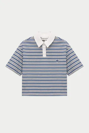 STRIPED POLO TEE - GREY
