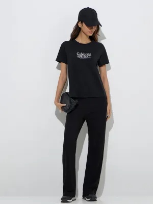 Studiofit Black Text Design Cotton T-Shirt