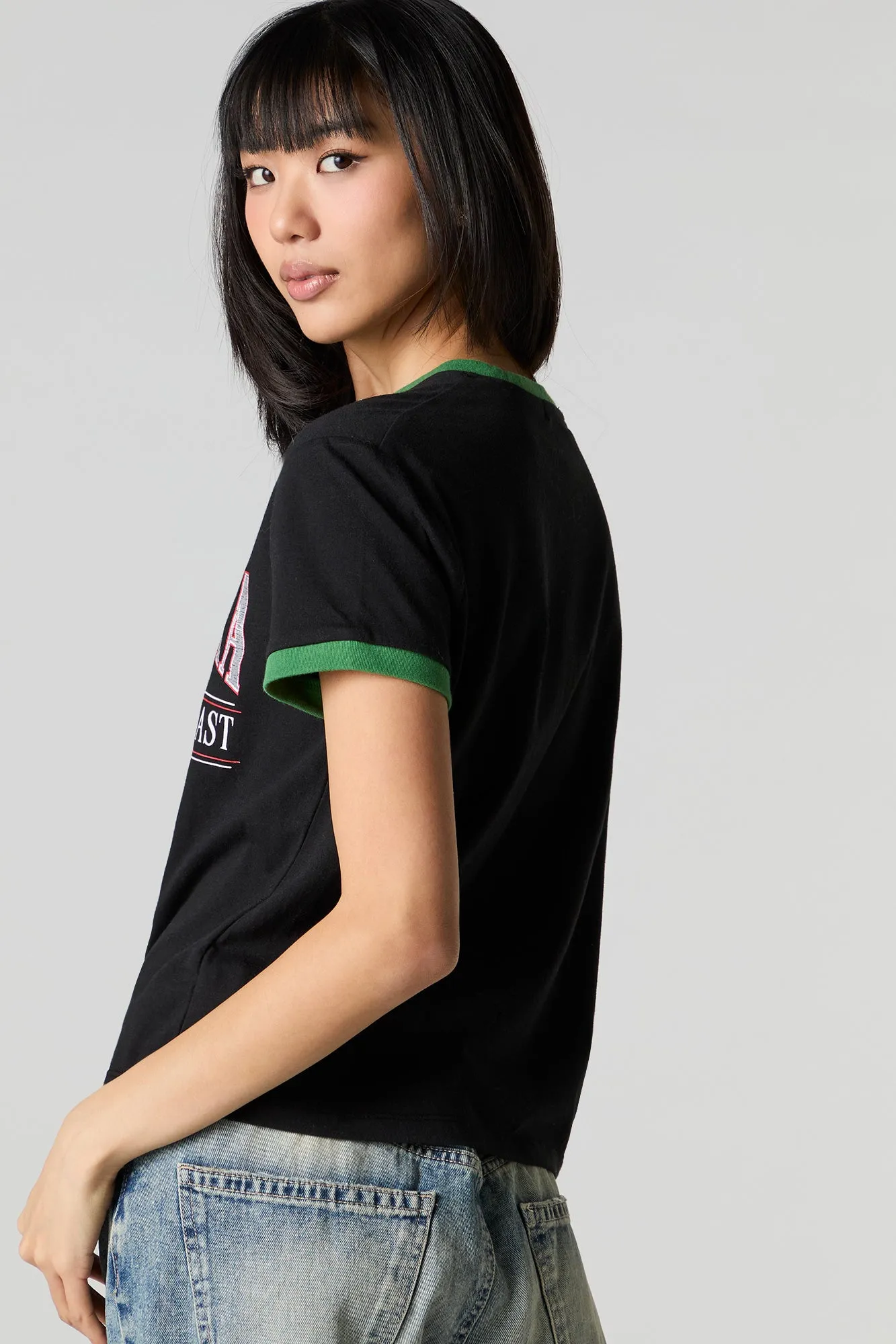 T-shirt imprimé ajusté à liséré contrastant