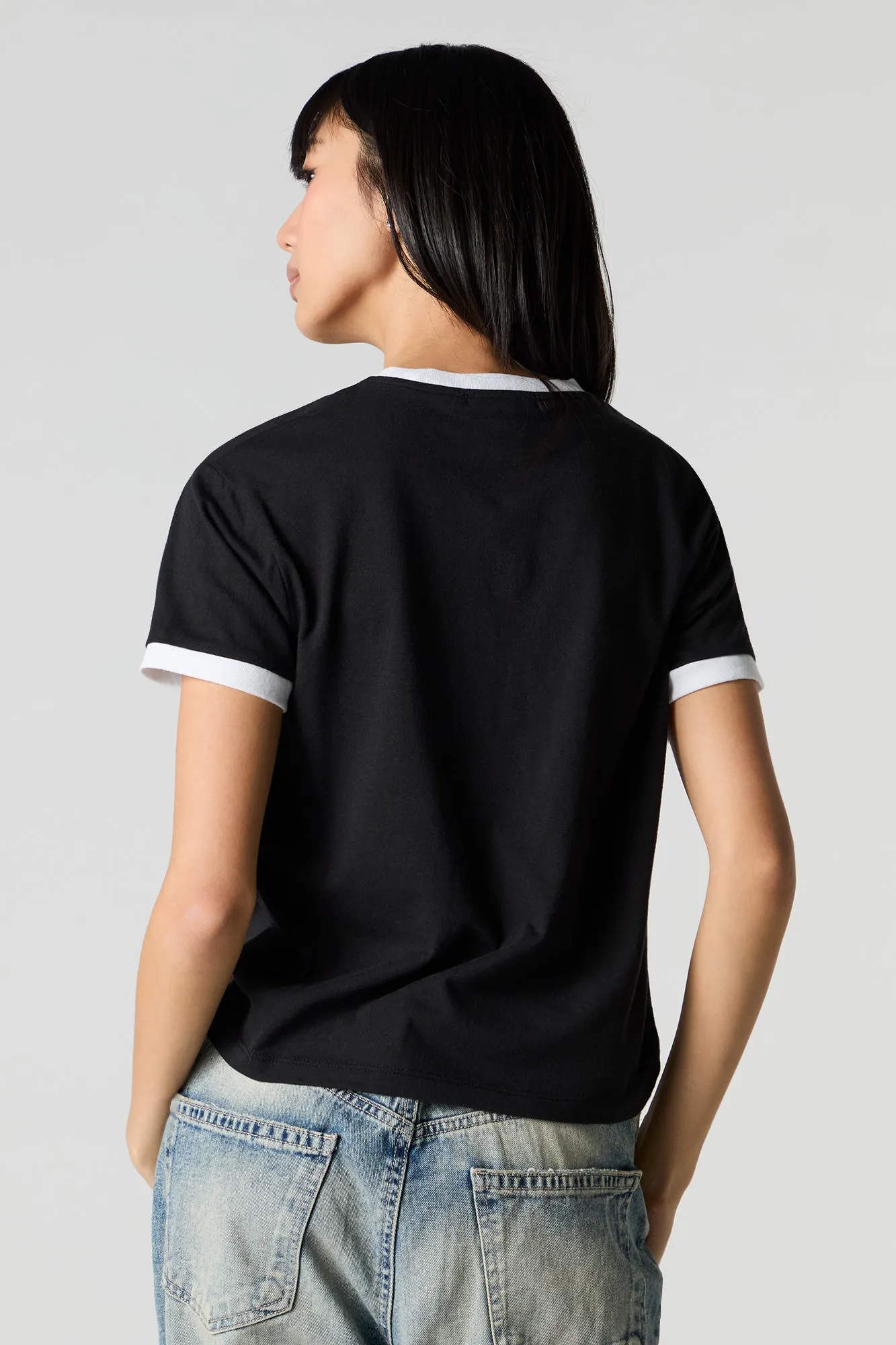 T-shirt imprimé ajusté à liséré contrastant