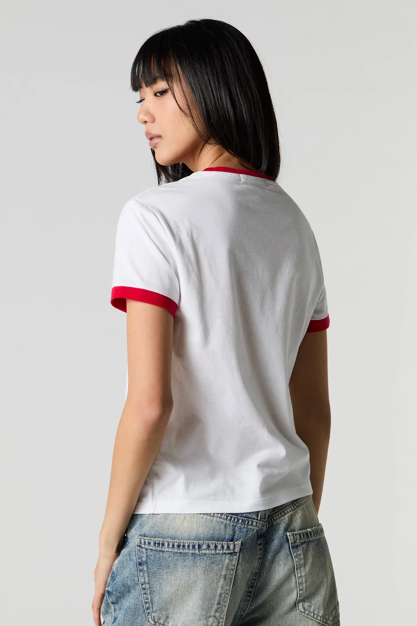 T-shirt imprimé ajusté à liséré contrastant