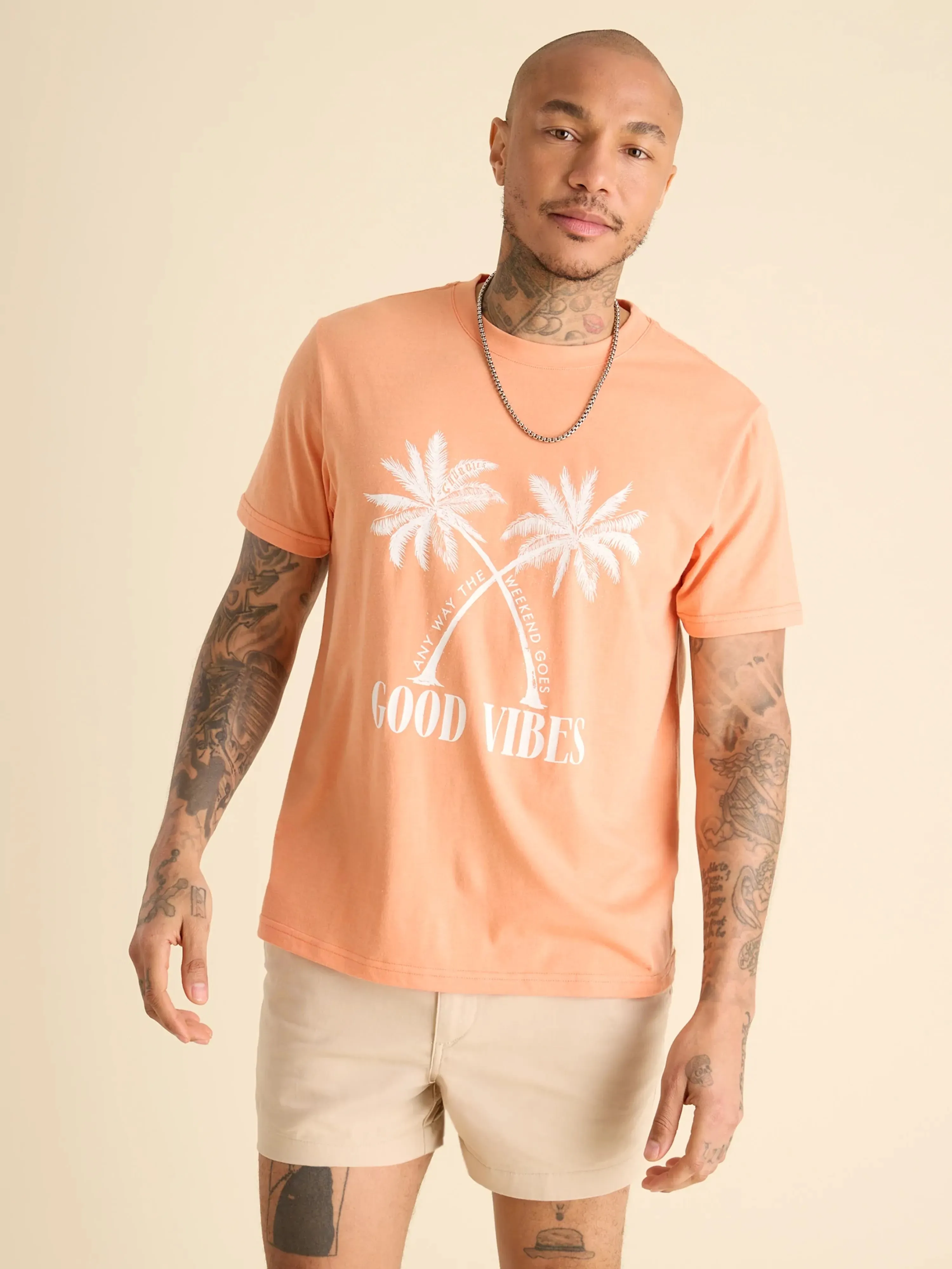 The Twin Palms (Non Pocket Graphic T-Shirt) - Orange