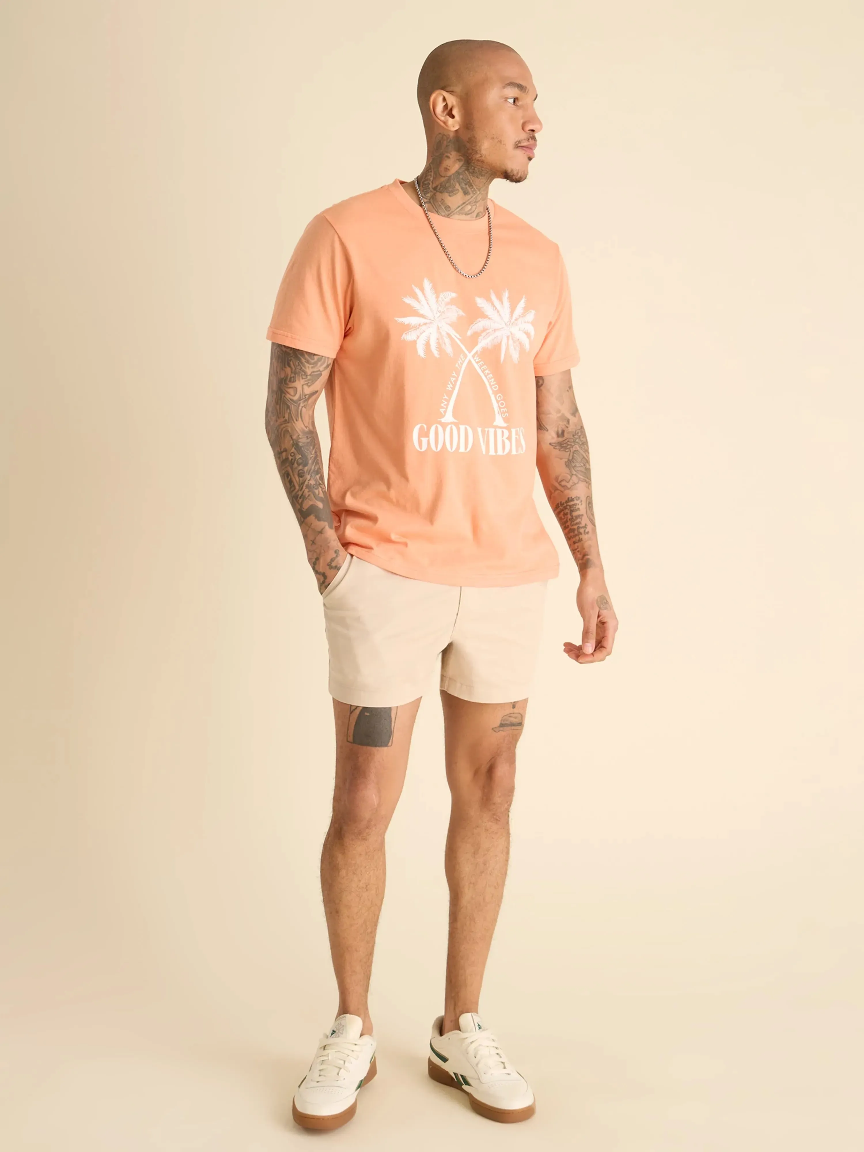 The Twin Palms (Non Pocket Graphic T-Shirt) - Orange