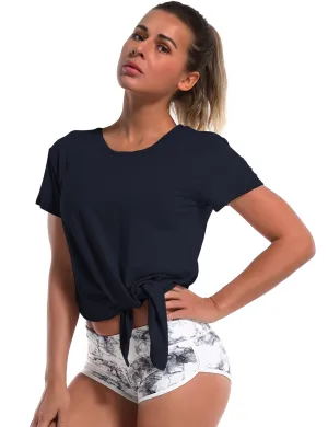 Tie Up Crop Top Short Sleeve T-Shirt darknavy_Jogging