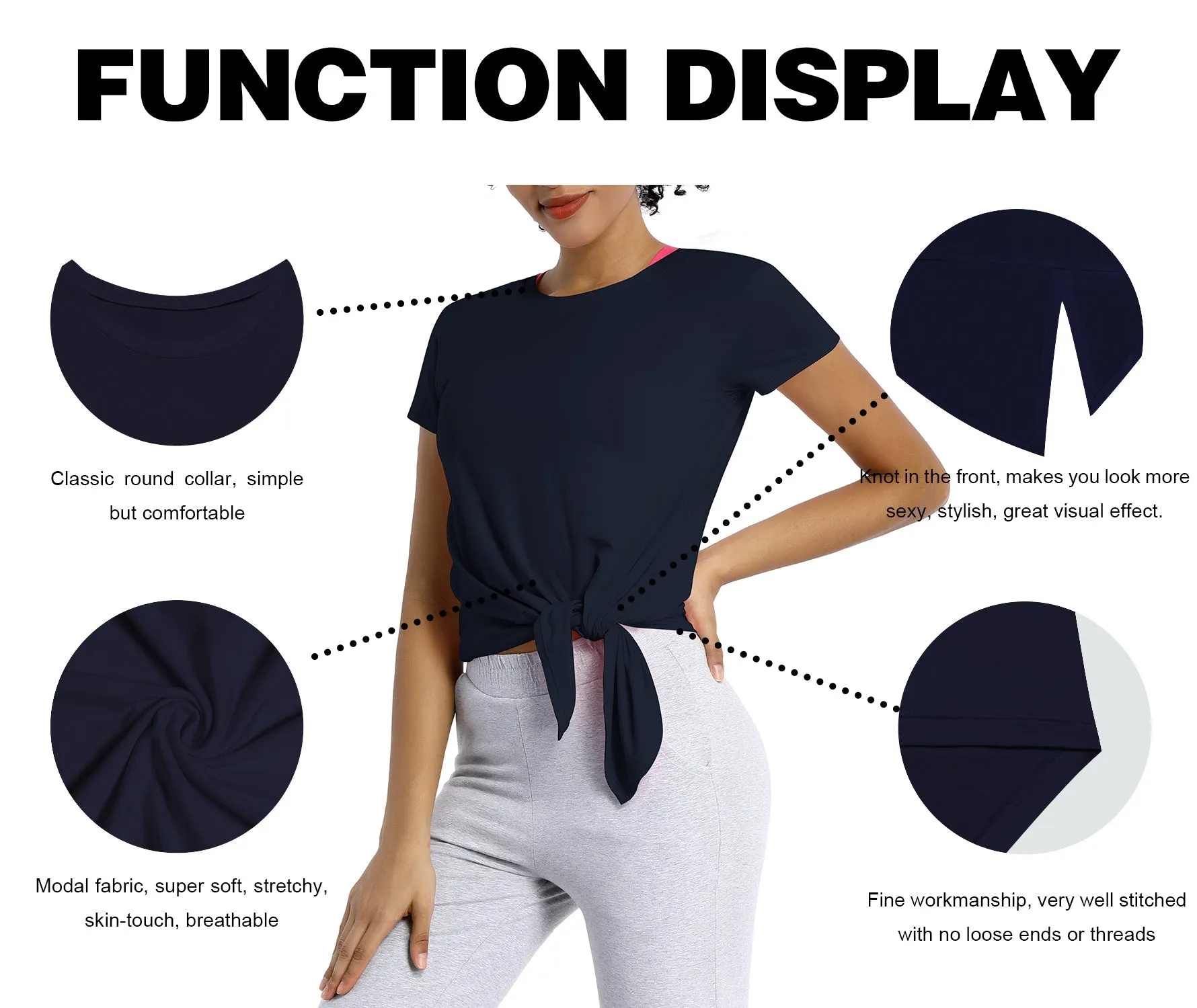 Tie Up Crop Top Short Sleeve T-Shirt darknavy_Jogging