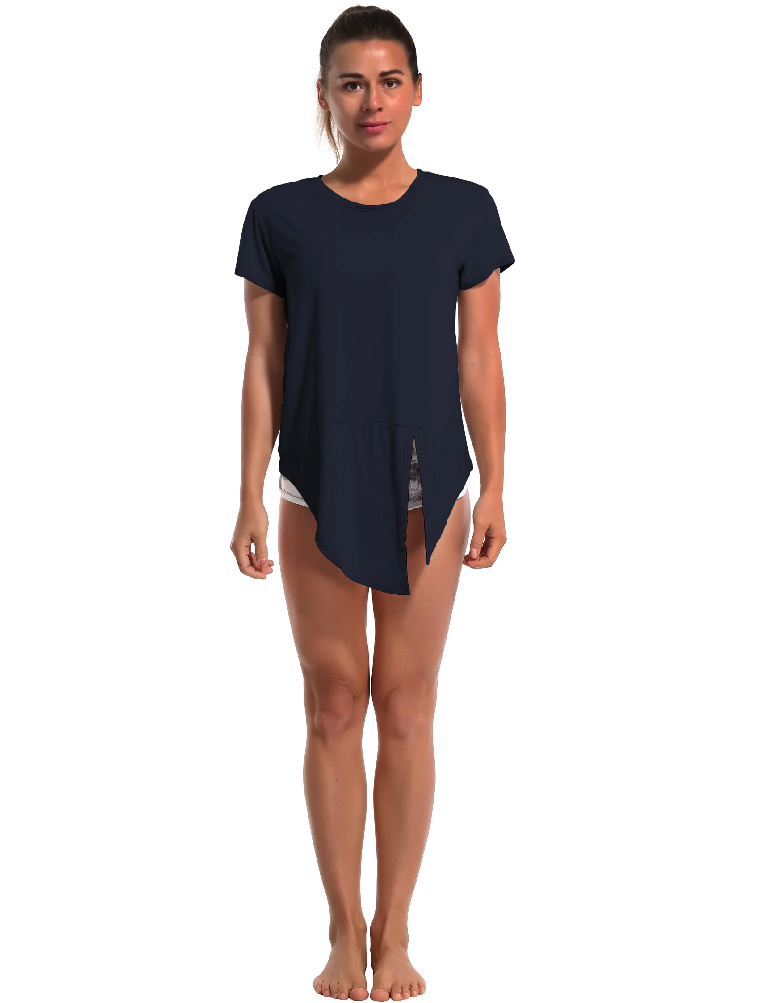 Tie Up Crop Top Short Sleeve T-Shirt darknavy_Jogging