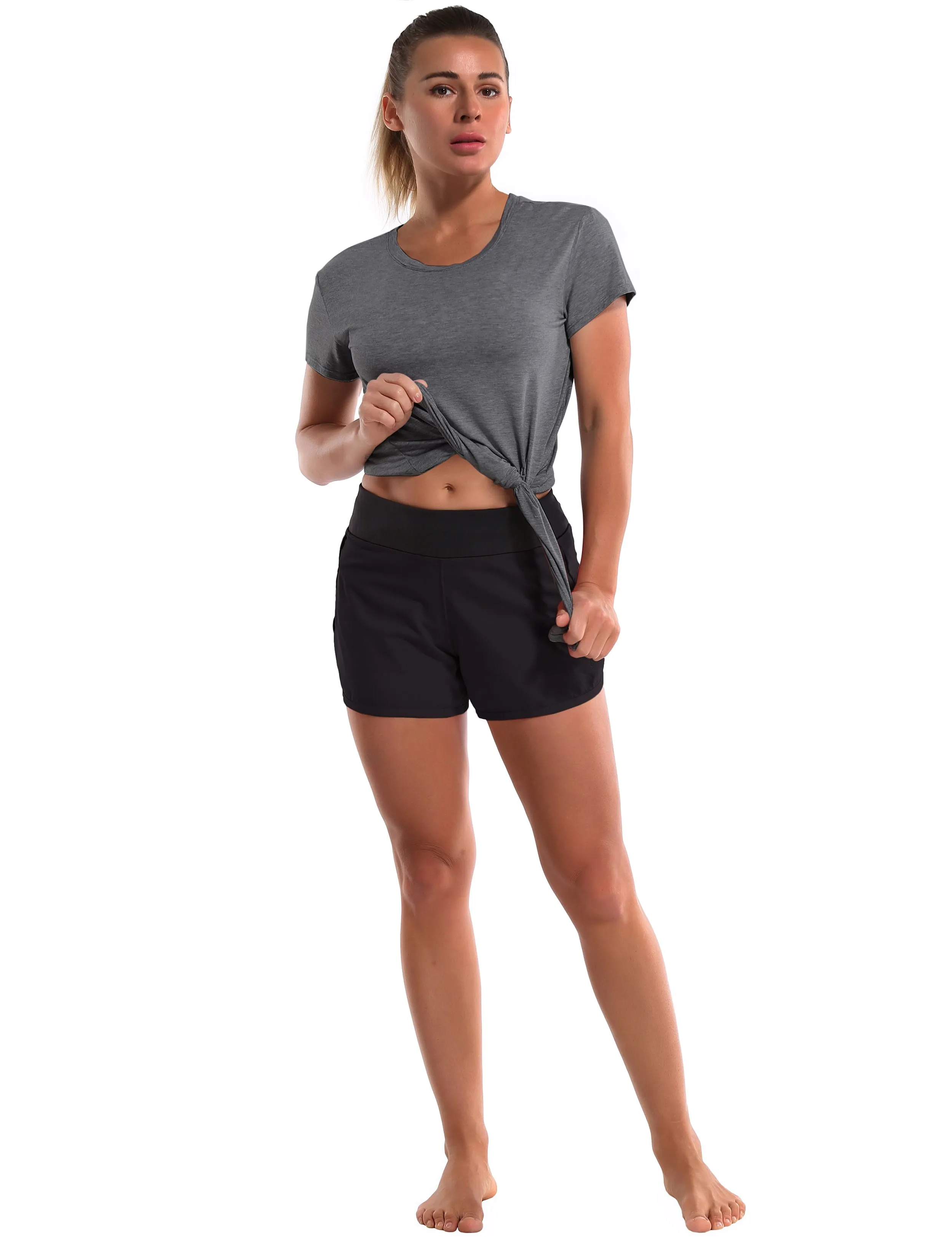 Tie Up Crop Top Short Sleeve T-Shirt heathercharcoal ins_Plus Size
