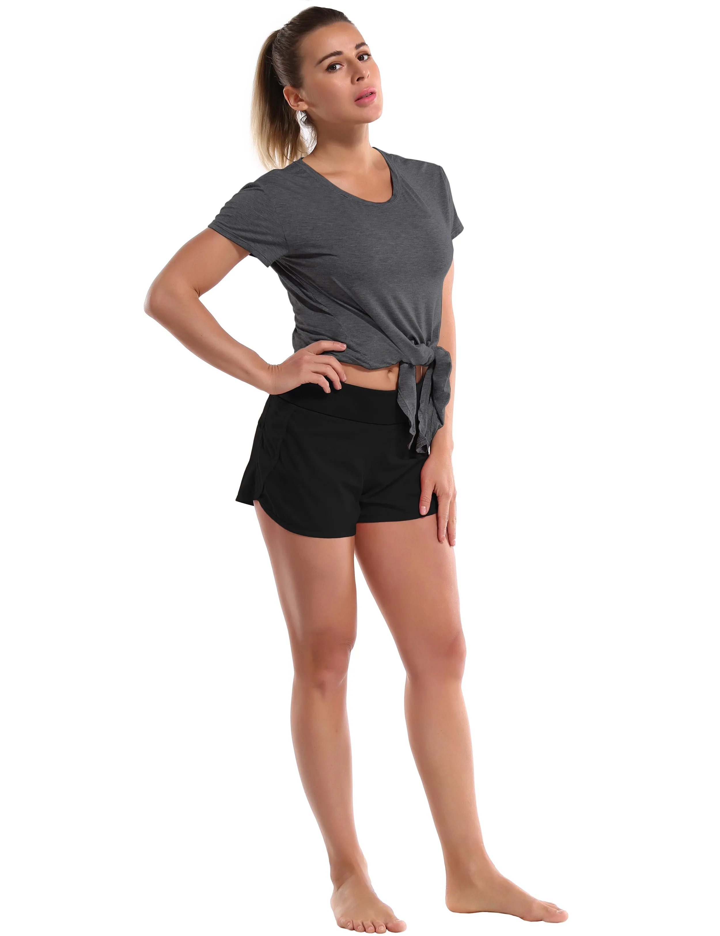 Tie Up Crop Top Short Sleeve T-Shirt heathercharcoal ins_Plus Size