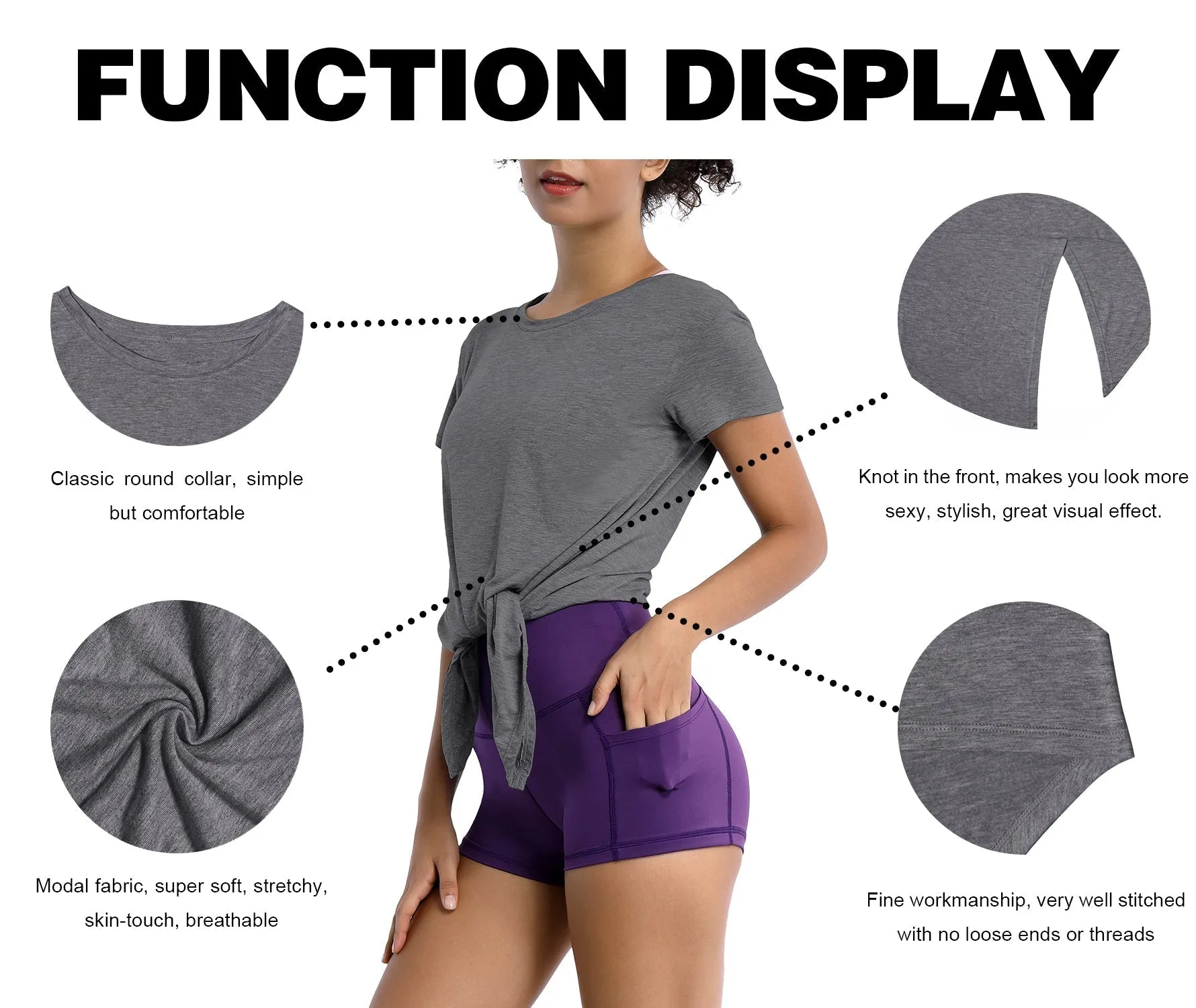 Tie Up Crop Top Short Sleeve T-Shirt heathercharcoal ins_Plus Size