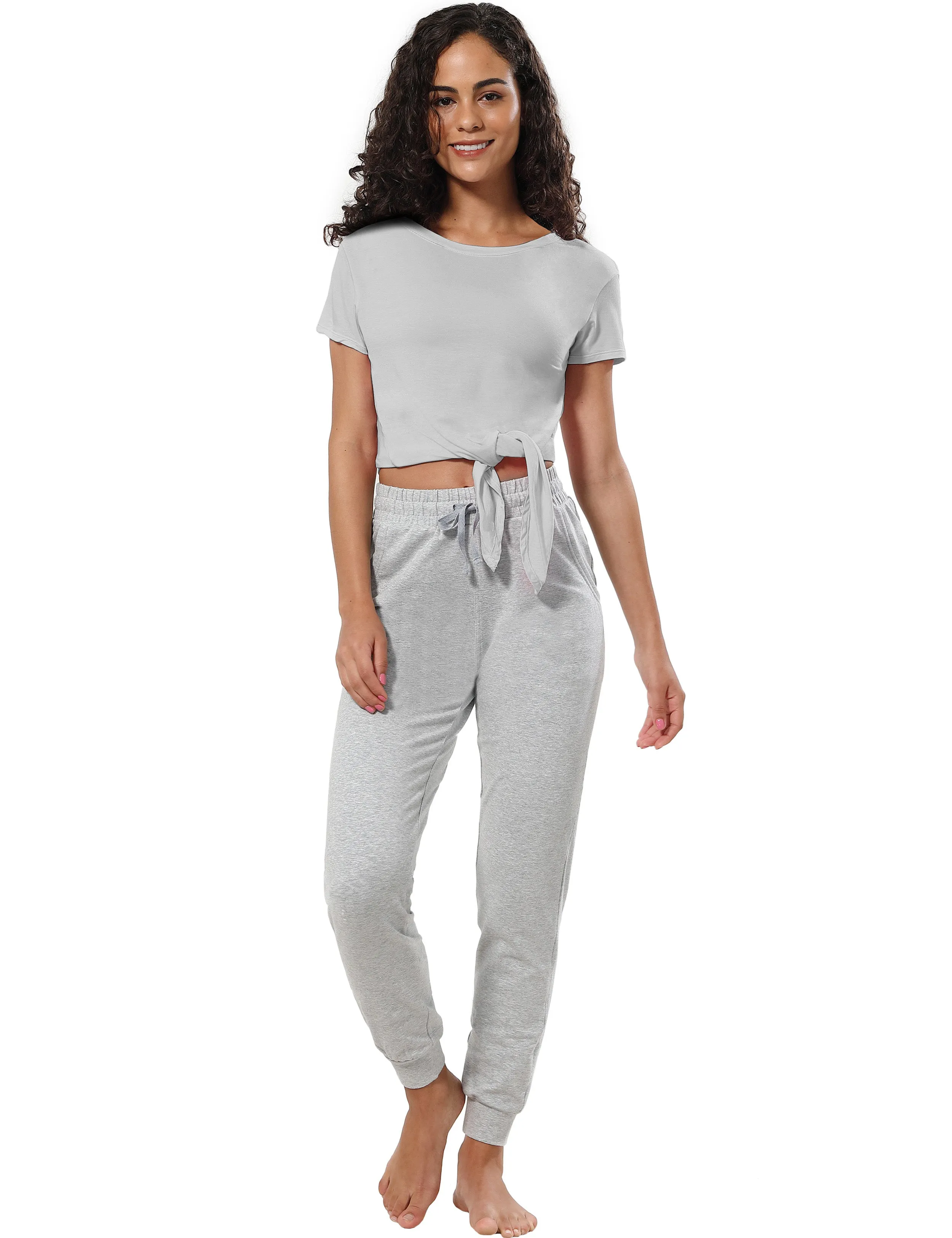 Tie Up Crop Top Short Sleeve T-Shirt lightgray_Jogging