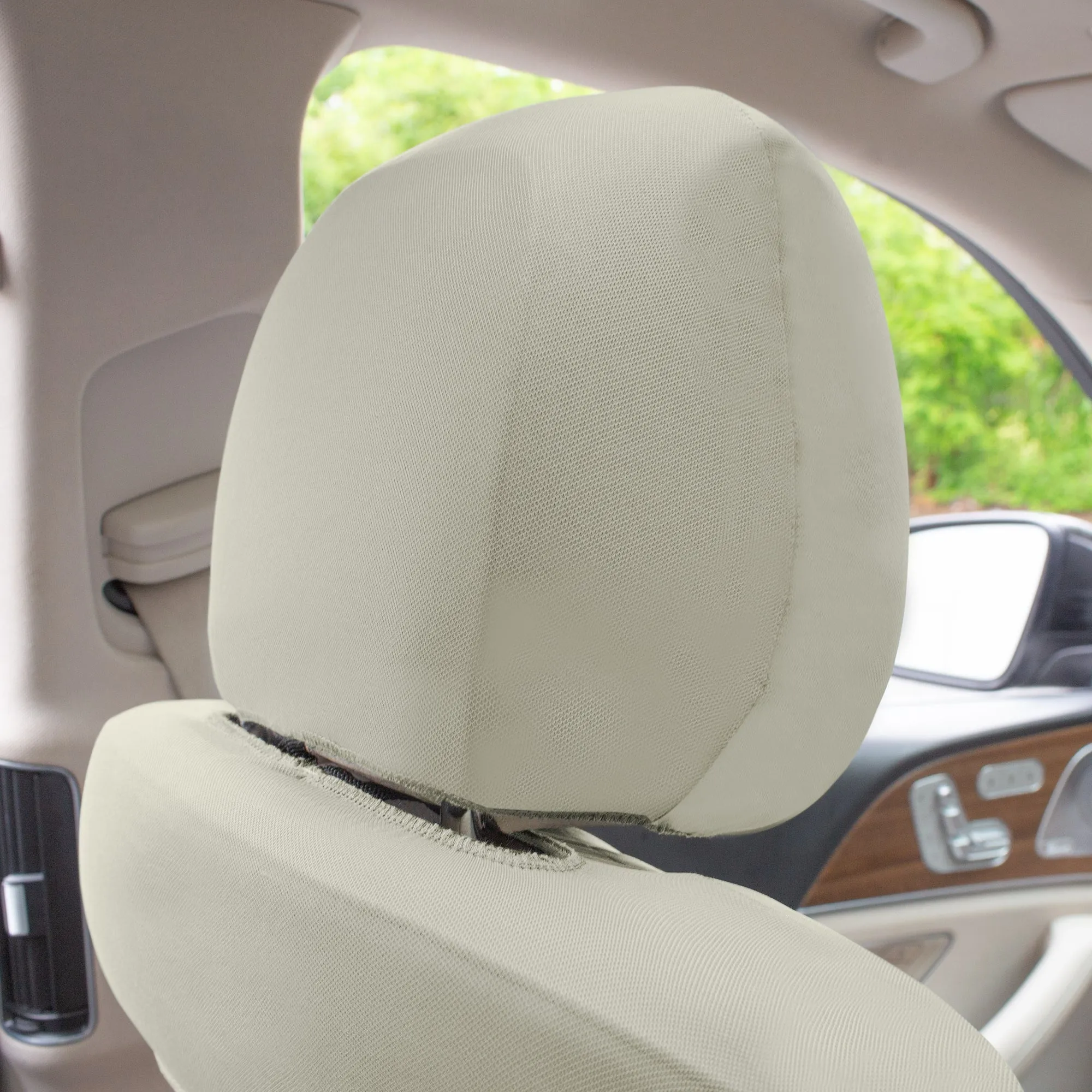 TLH Classic Flat Cloth Car Seat Covers Full Set - Solid Beige