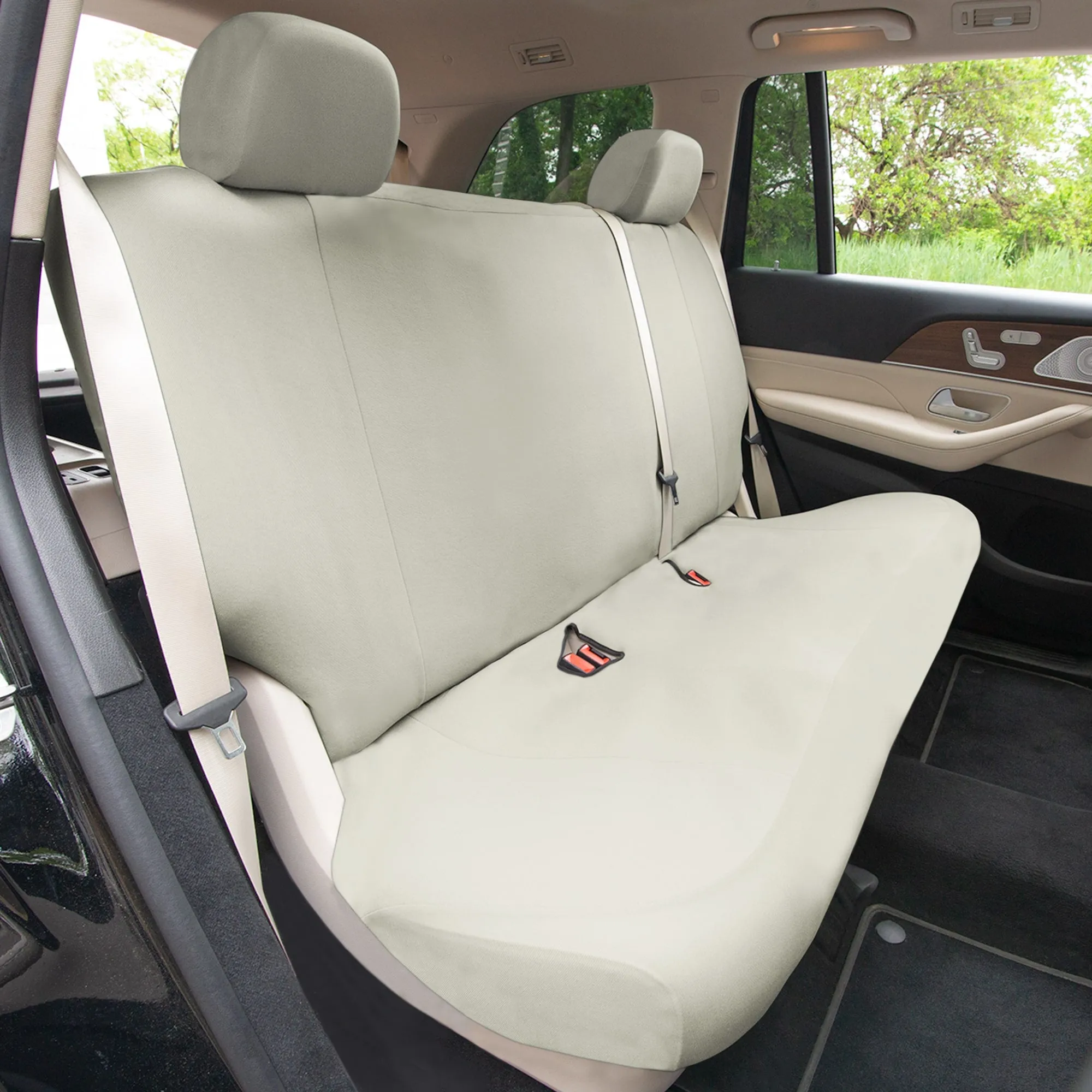 TLH Classic Flat Cloth Car Seat Covers Full Set - Solid Beige