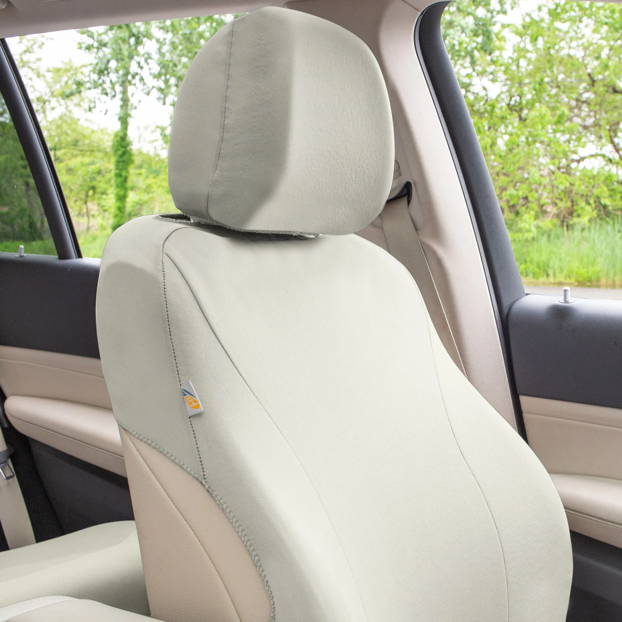 TLH Classic Flat Cloth Car Seat Covers Full Set - Solid Beige