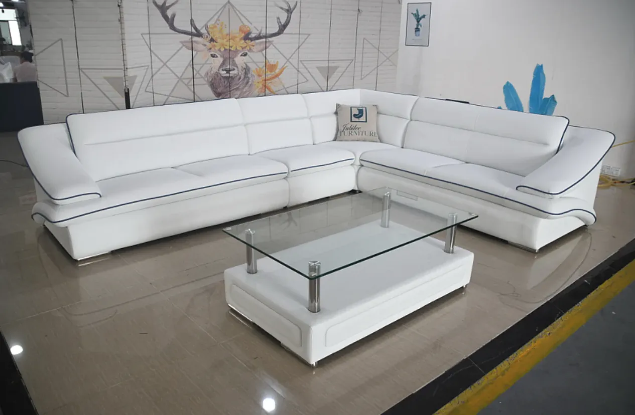 Umi Modern Leather Sectional with Coffee Table Set