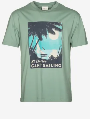 USA Sailing Print Graphic T-Shirt Kalamata Green