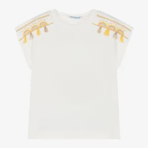 White Tassel Embroidered T-Shirt