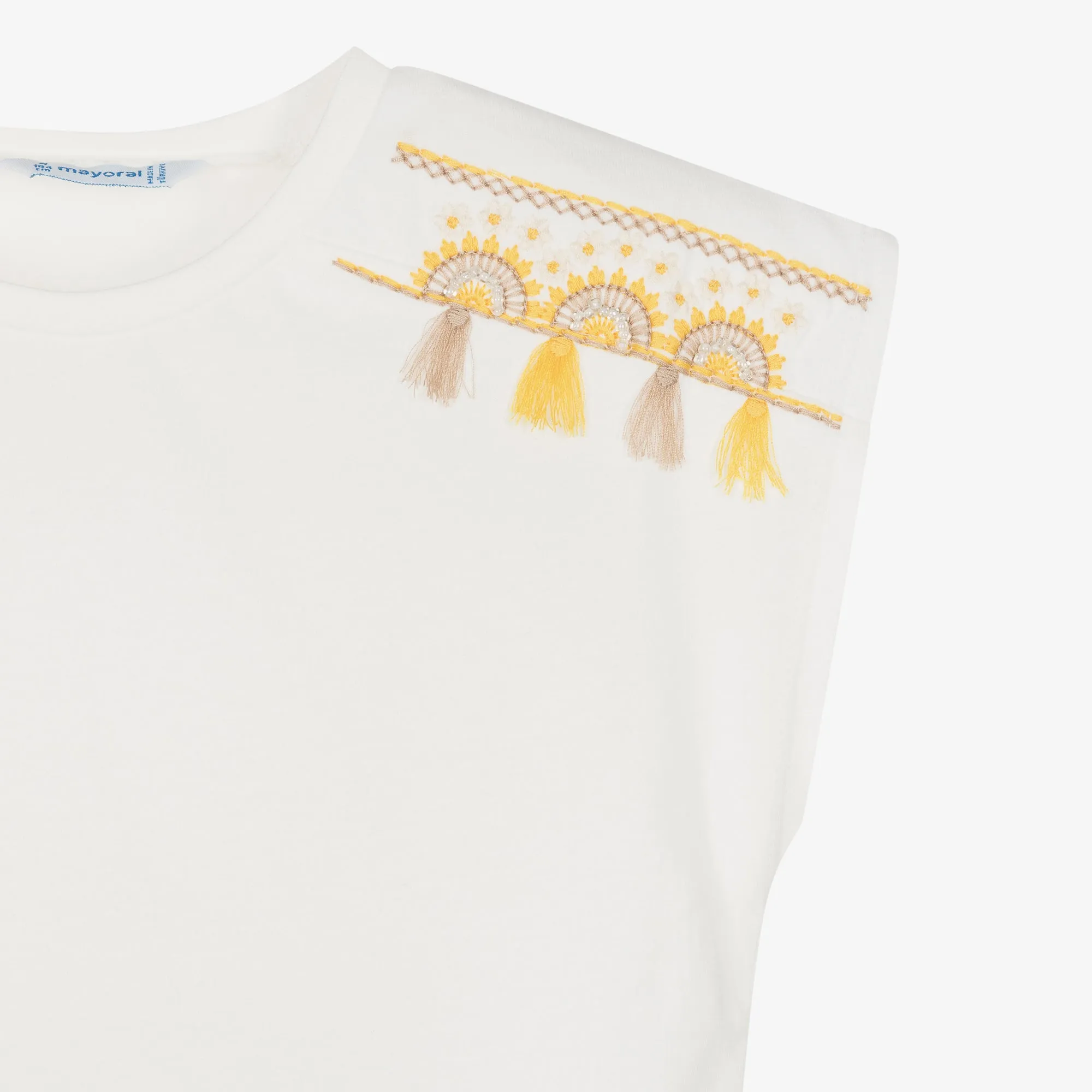 White Tassel Embroidered T-Shirt