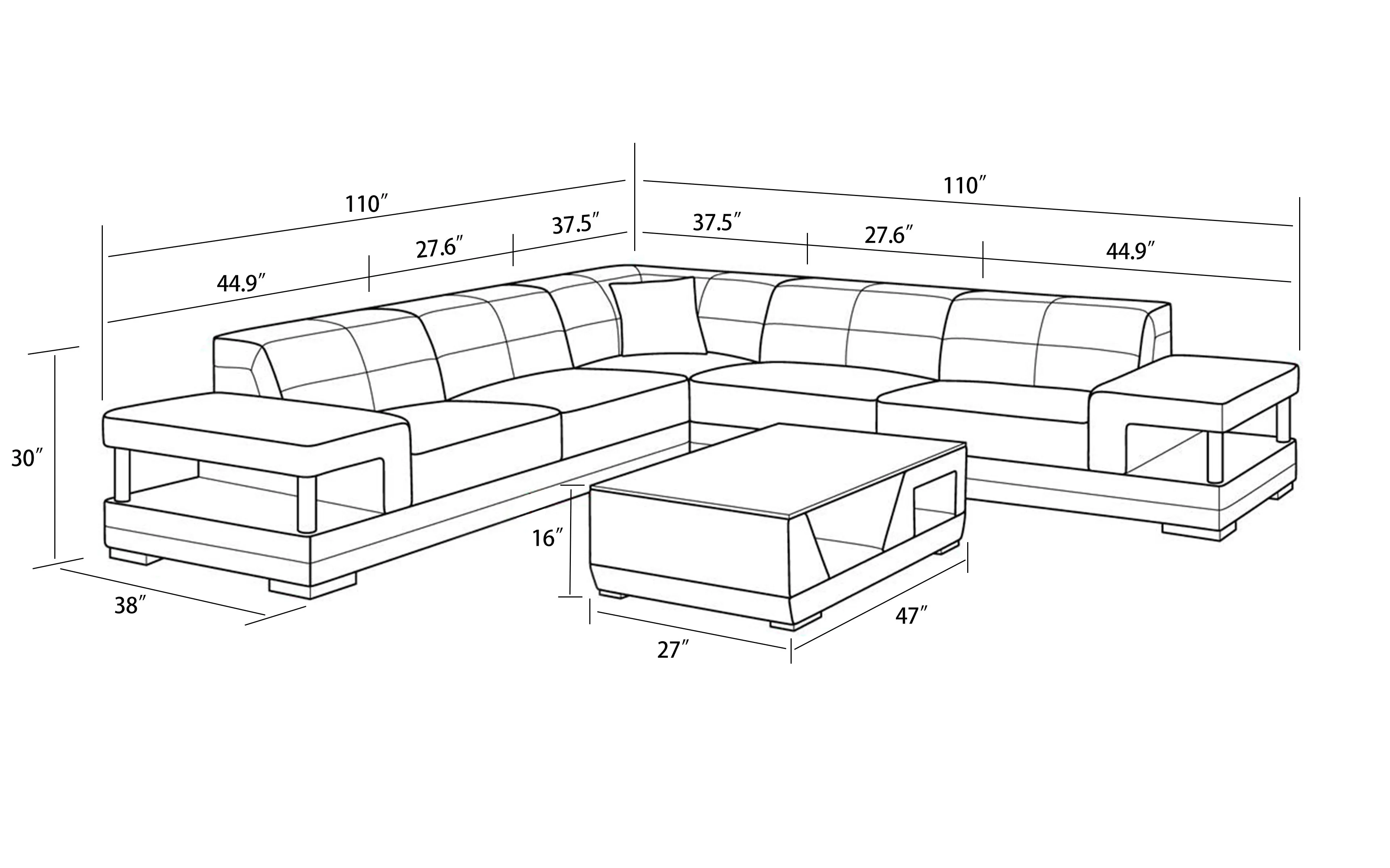 Winscombe Modern Leather Sectional with Storage