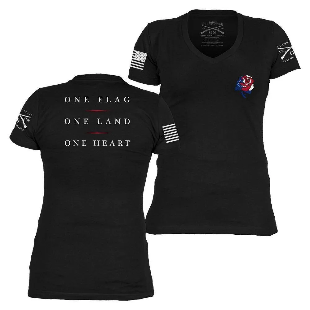 Women's Freedom Rose V-Neck - Black