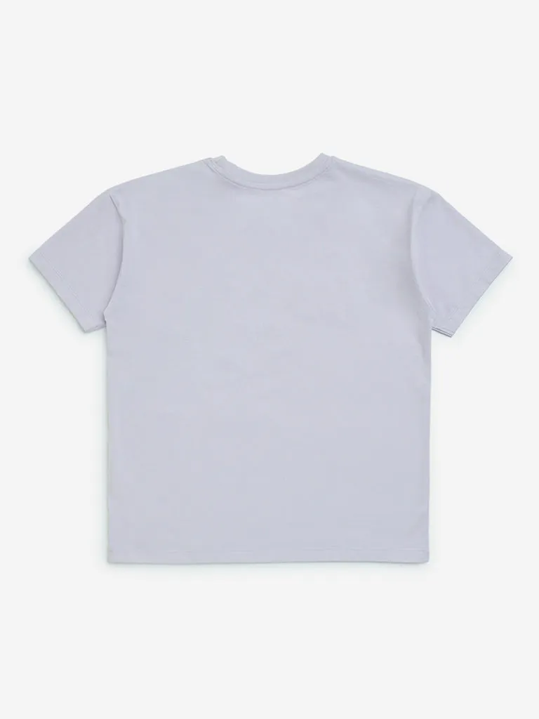 Y&F Kids Lilac Text Design Cotton T-Shirt
