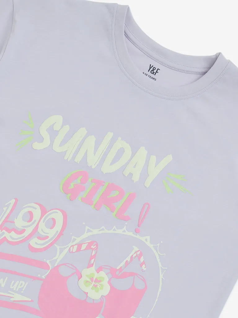 Y&F Kids Lilac Text Design Cotton T-Shirt